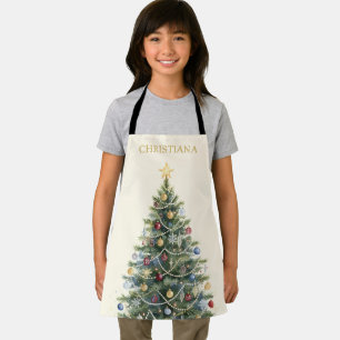 Custom Rustic Watercolor Christmas Tree Apron