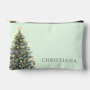 Custom Rustic Watercolor Christmas Tree Holidays Accessory Pouch