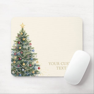 Custom Rustic Watercolor Christmas Tree Holidays Mouse Mat