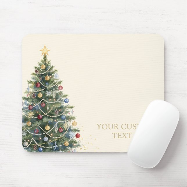 Custom Rustic Watercolor Christmas Tree Holidays Mouse Mat (With Mouse)