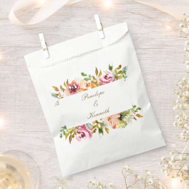 Custom Rustic Watercolor Floral Wedding  Favour Bags (Clipped)