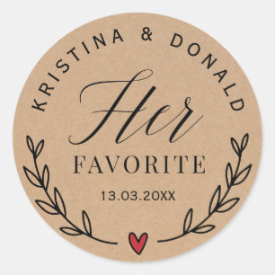 Custom Rustic Wedding Favour Her Favourite Kraft C Classic Round Sticker