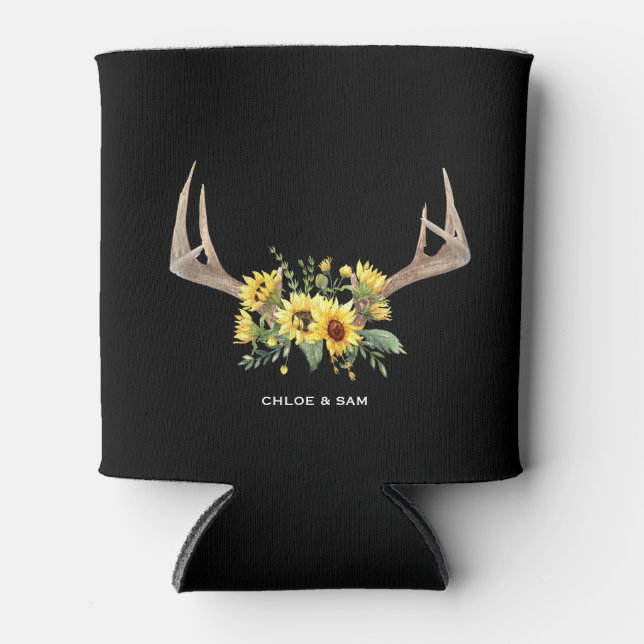 Custom Rustic Wedding Sunflower Can Cooler (Front)