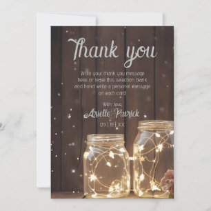 Custom Rustic Wedding Wood Barn Lighting Mason Jar Thank You Card