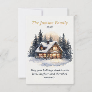 Custom Rustic Winter Cabin Holiday Card