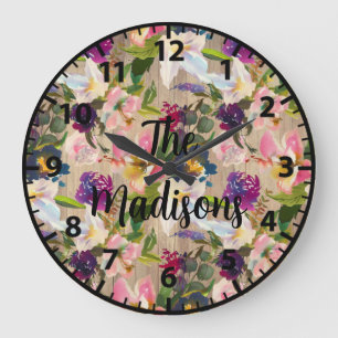 Custom Rustic Wood Flowers Tropical Flowers Large Clock