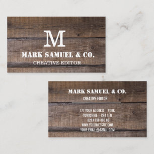 Custom Rustic Wood Monogram Professional Bar Business Card