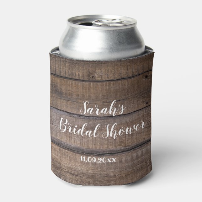 Custom Rustic Wood Oak Bridal Shower Favours Can Cooler (Can Front)