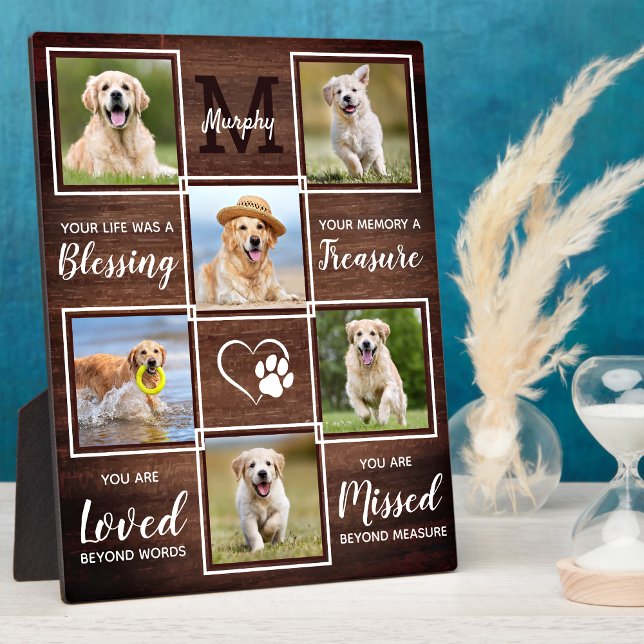 Custom Rustic Wood Pet Memorial 6 Photo Collage Plaque (Creator Uploaded)