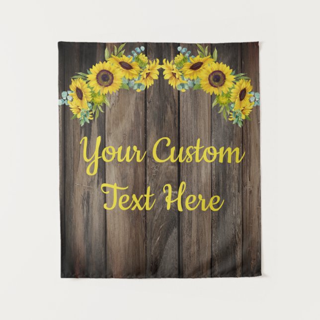 Custom Rustic Wood Sunflower Party Photo Booth Tapestry (Front)
