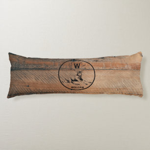 Custom Rustic Wood Texture & Deer Monogram Body Cushion