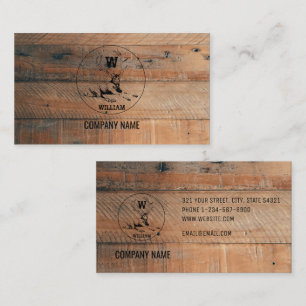 Custom Rustic Wood Texture & Deer Monogram Business Card
