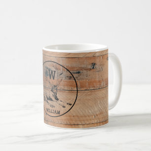 Custom Rustic Wood Texture & Deer Monogram Coffee Mug