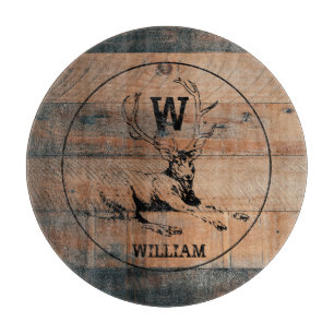 Custom Rustic Wood Texture & Deer Monogram Cutting Board