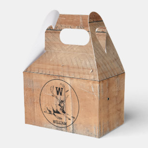 Custom Rustic Wood Texture & Deer Monogram Favour Box