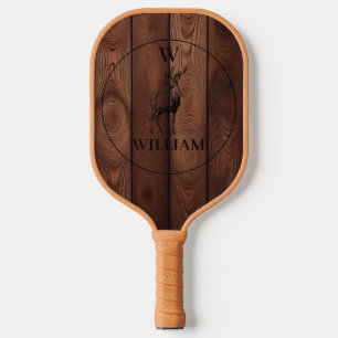 Custom Rustic Wood Texture & Deer Monogram Pickleball Paddle