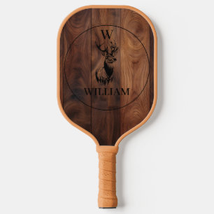 Custom Rustic Wood Texture & Deer Monogram Pickleball Paddle