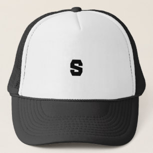 Custom S Monogram Handsome-Cap in White and Black Trucker Hat