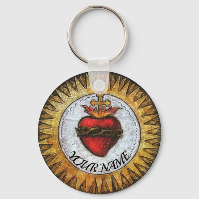 Custom Sacred Heart Keychain ID Tag YOUR NAME (Front)