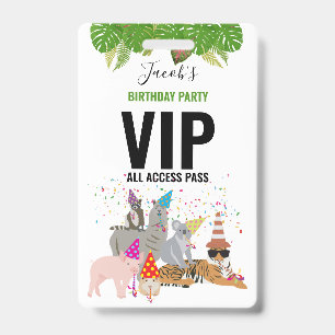 Custom Safari Jungle Zoo Birthday Party Pass Favou ID Badge