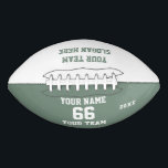 Custom sage Football with Name, Number, Team American Football<br><div class="desc">Create your own custom organic sage green and white Football with Name, Number, Team Name, Slogan and Year. Personalize this simple classic football template with your custom message, name, team name and year. Easily personalize it for a cool sport keepsake. Create your unique personalized gift for coach, boy's birthday, football...</div>