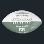Custom sage Football with Name, Number, Team American Football<br><div class="desc">Create your own custom organic sage green and white Football with Name, Number, Team Name, Slogan and Year. Personalize this simple classic football template with your custom message, name, team name and year. Easily personalize it for a cool sport keepsake. Create your unique personalized gift for coach, boy's birthday, football...</div>