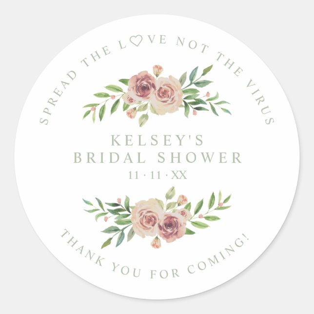 Custom Sage Garland Wreath Bridal Shower Sanitizer Classic Round Sticker (Front)