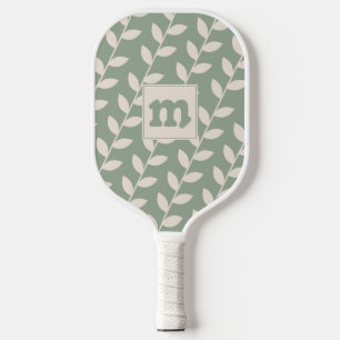 Custom Sage Green 70s Leaf Pattern Monogram Pickleball Paddle