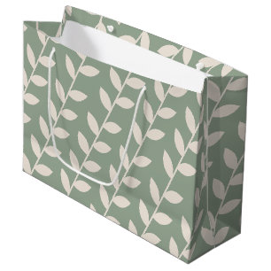 Custom Sage Green 70s Retro Leaf Pattern Large Gift Bag