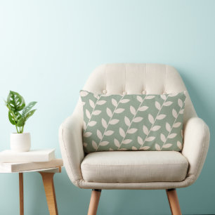 Custom Sage Green 70s Retro Leaf Pattern  Lumbar Cushion