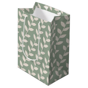 Custom Sage Green 70s Retro Leaf Pattern Medium Gift Bag