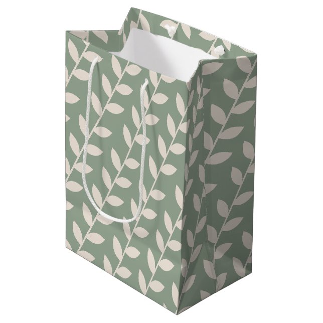 Custom Sage Green 70s Retro Leaf Pattern  Medium Gift Bag (Front Angled)