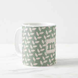 Custom Sage Green 70s Retro Leaf Pattern Monogram Coffee Mug