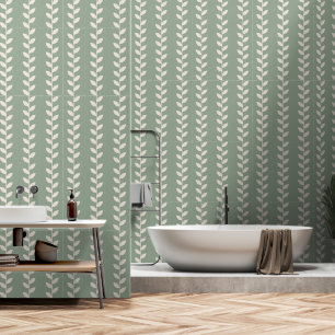 Custom Sage Green 70s Retro Leaf Pattern Wallpaper