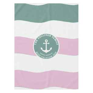 Custom Sage Green Anchor Family Vacation Badge Tablecloth