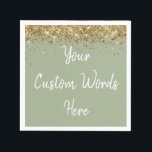 Custom Sage Green and Gold Glitter Birthday Party Napkin<br><div class="desc">personalised sweet 16 paper napkin,  personalised 1st 15th 16th serviette,  wedding reception cocktail hen do,  quinceanera mis quince for her,  couple rehearsal dinner vow renewal,  daughter bridal shower high school,  son college graduate baby boy,  25th anniversary 30th 40th 50th,  girl bachelorette weekend night 18th,  20th 21st wife husband graduation</div>