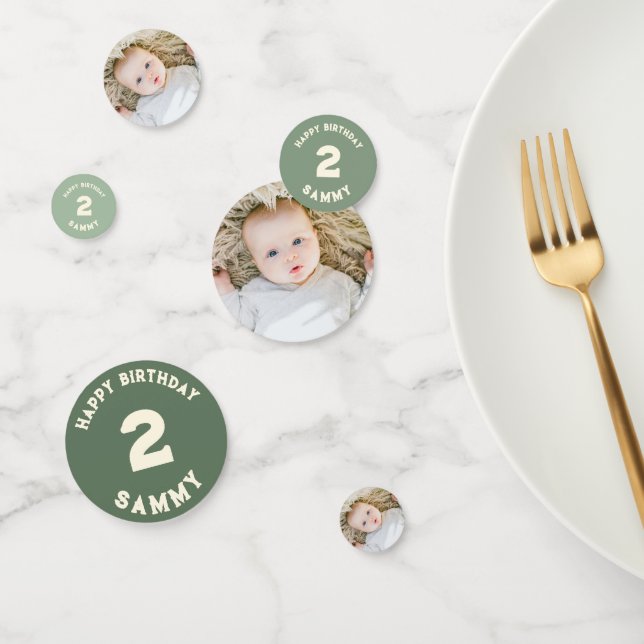 custom sage green baby boy photo 2nd birthday  confetti (Group)