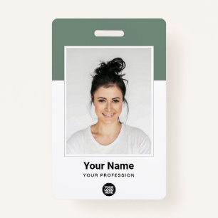 Custom Sage Green Employee Large Photo Logo Name ID Badge