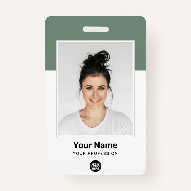 Custom Sage Green Employee Large Photo Logo Name ID Badge (Front)