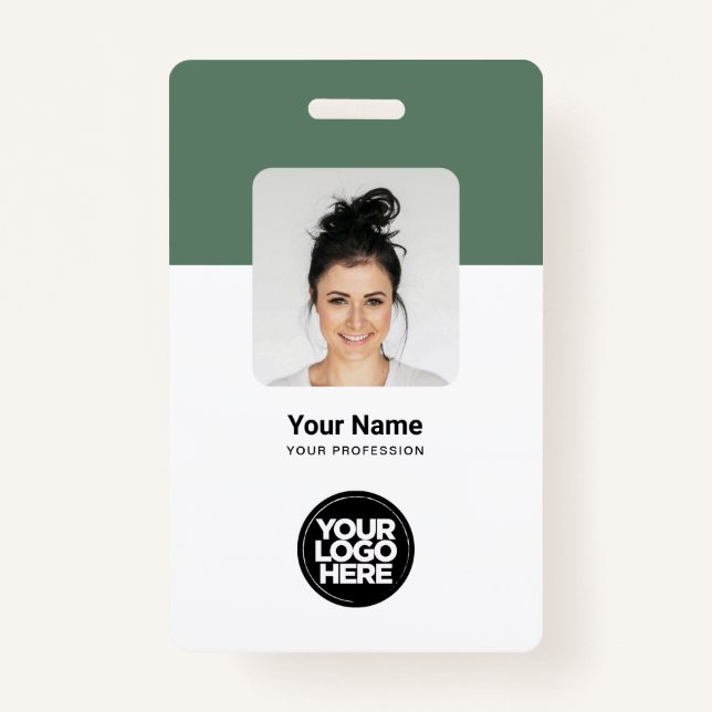 Custom Sage Green Employee Modern ID QR Badge ID Badge (Front)