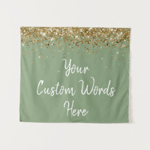Custom Sage Green Gold Birthday Party Photo Booth Tapestry