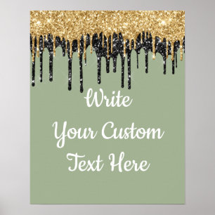 Custom Sage Green Gold Glitter Birthday Photo Prop Poster