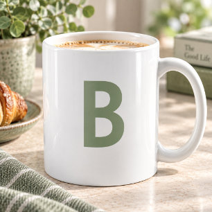 Custom sage green large initial letter modern coffee mug