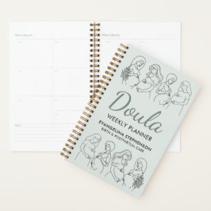 Custom Sage Green Line Art Birth Postpartum Doula Planner