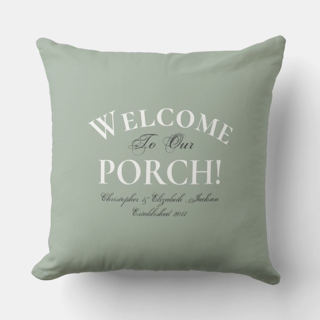 Custom Sage Green Porch | Elegant Modern Template Cushion (Front)