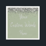 Custom Sage Green & Silver Glitter Birthday Party Napkin<br><div class="desc">personalised sweet 16 paper napkin,  personalised 1st 15th 16th serviette,  wedding reception cocktail hen do,  quinceanera mis quince for her,  couple rehearsal dinner vow renewal,  daughter bridal shower high school,  son college graduate baby boy,  25th anniversary 30th 40th 50th,  girl bachelorette weekend night 18th,  20th 21st wife husband graduation</div>
