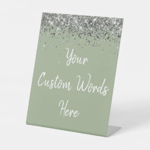 Custom Sage Green & White Birthday Party Your Text Pedestal Sign
