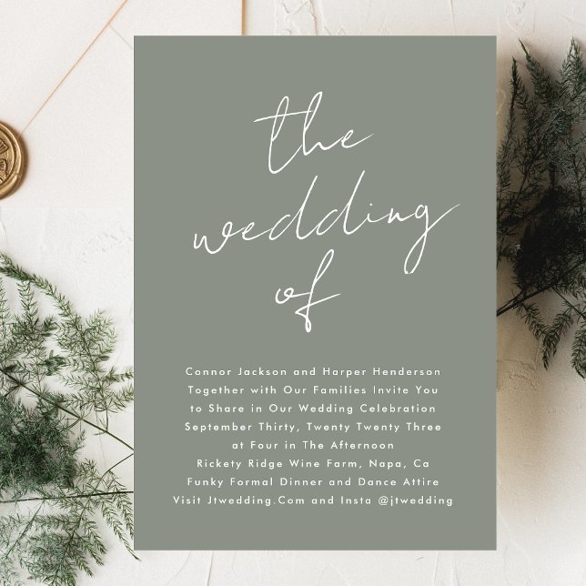 Custom Sage Green White Name Modern The Wedding of Invitation (Creator Uploaded)
