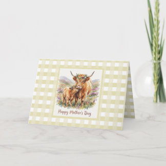 Custom Sage Highland Cow Gingham Mother's Day Card