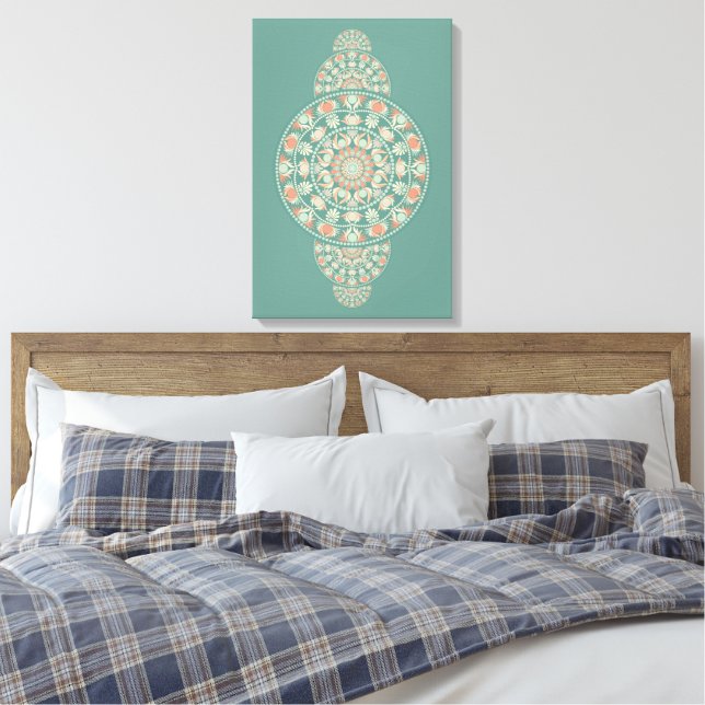 Custom Sage & Sand Retro Ornamental Mandala Canvas Print (Insitu(Bedroom))